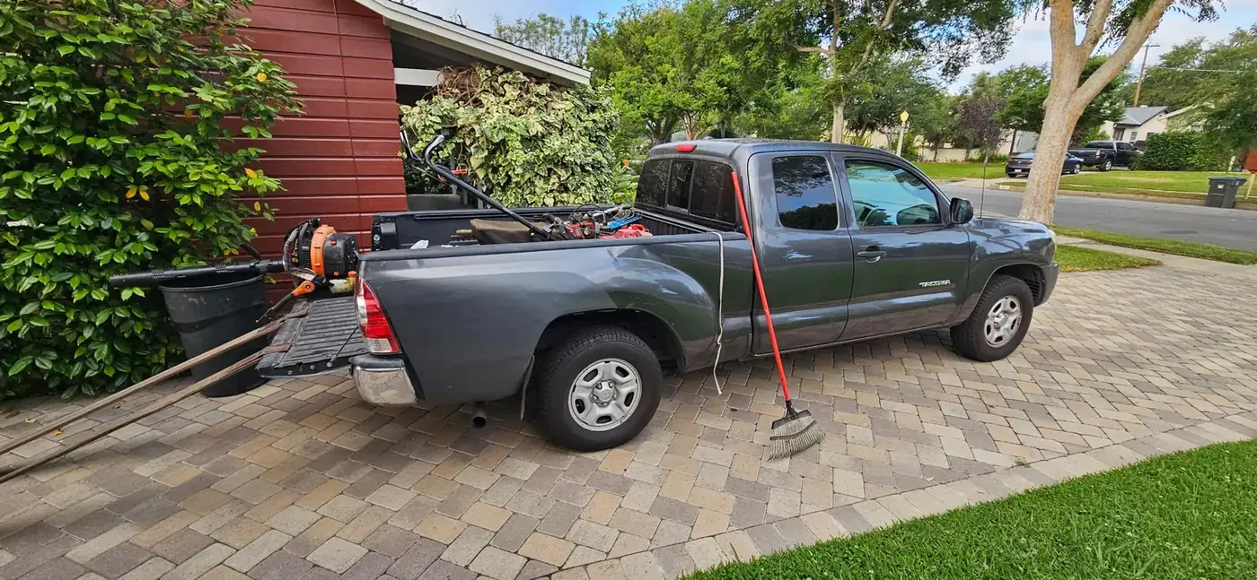 Landscaping work truck driveway